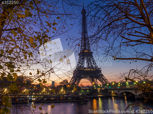 Image of The Eiffel tower at sunrise in Paris