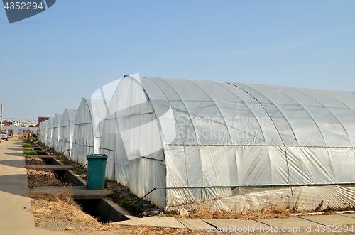 Image of Large greenhouse for plants in the autumn