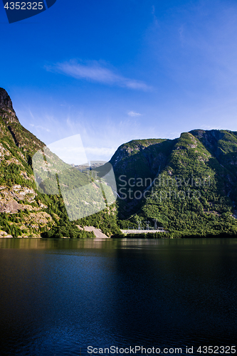 Image of Fjord Landscape with high mountains and deep fjords of western N