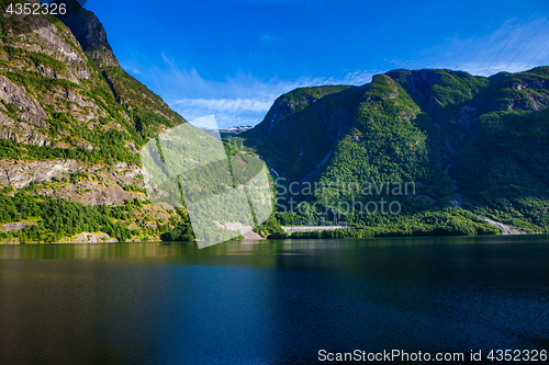 Image of Fjord Landscape with high mountains and deep fjords of western N