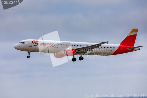 Image of ARECIFE, SPAIN - APRIL, 15 2017: AirBus A321 of IBERIA with the 