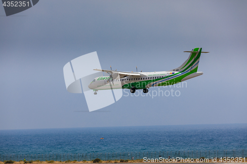 Image of ARECIFE, SPAIN - APRIL, 16 2017: ATR 72 of Binter with the regis