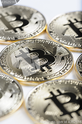 Image of Macro view of shiny Bitcoin souvenire coins