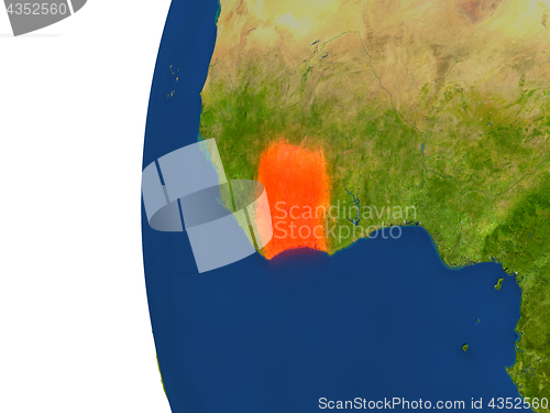 Image of Ivory Coast on globe