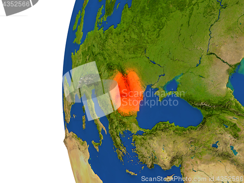 Image of Romania on globe