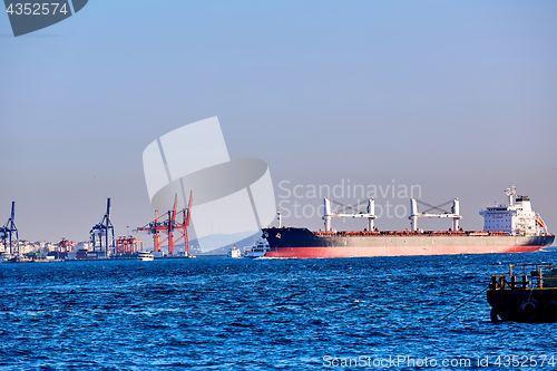 Image of Blue Tanker Ship Passing in Bosphorus Strait