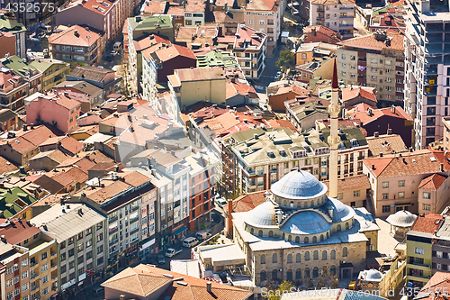 Image of View of the roofs of Istanbul. Retro style. Shooting through glass.