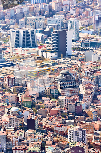 Image of Istanbul, Turkey - April 3, 2017: View of the roofs of Istanbul. Retro style. Shooting through glass