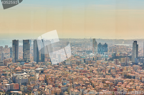 Image of Urban landscape of European side of Istanbul and Bosphorus Strait on a horizon. Modern part of city with business towers of international corporations, skyscrapers and shopping malls of the city.