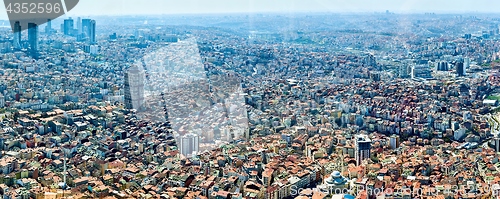 Image of View of the roofs of Istanbul. Retro style. Shooting through glass.