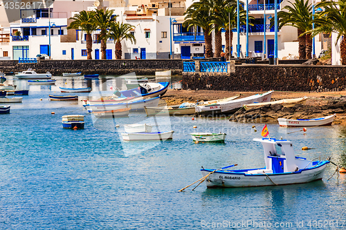 Image of Small fishing boats in the lagoon in the capital Arrecife in Lan