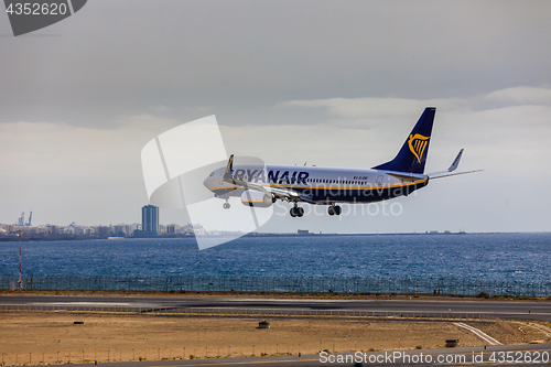 Image of ARECIFE, SPAIN - APRIL, 15 2017: Boeing 737-800 of RYANAIR landi