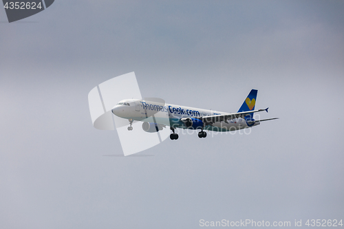 Image of ARECIFE, SPAIN - APRIL, 16 2017: AirBus A321 of ThomasCook.com w