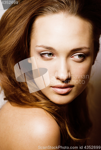 Image of young pretty brunette woman emotional posing, happy smiling isolated on white background, lifestyle people concept 