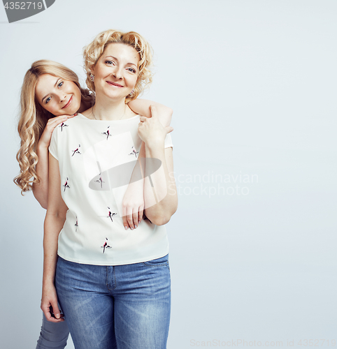 Image of mother with daughter together posing happy smiling isolated on white background with copyspace, lifestyle people concept 