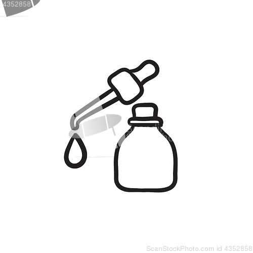 Image of Bottle of essential oil and pipette sketch icon.