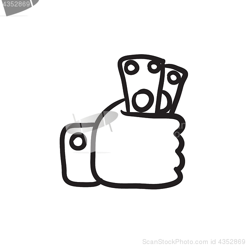 Image of Hand holding money sketch icon.