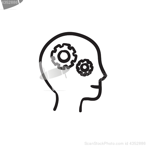 Image of Human head with gear sketch icon.