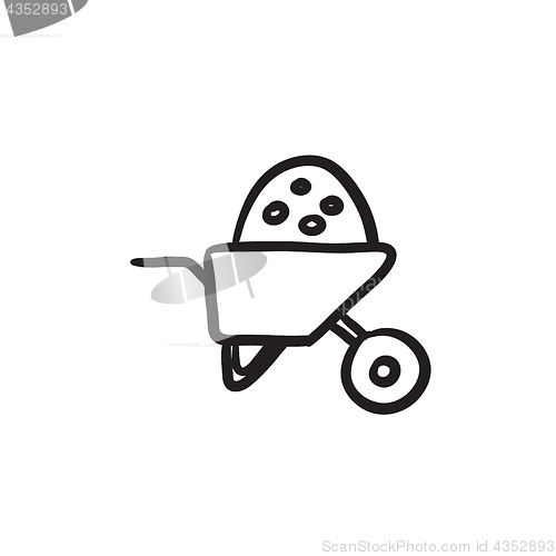 Image of Wheelbarrow full of sand sketch icon.