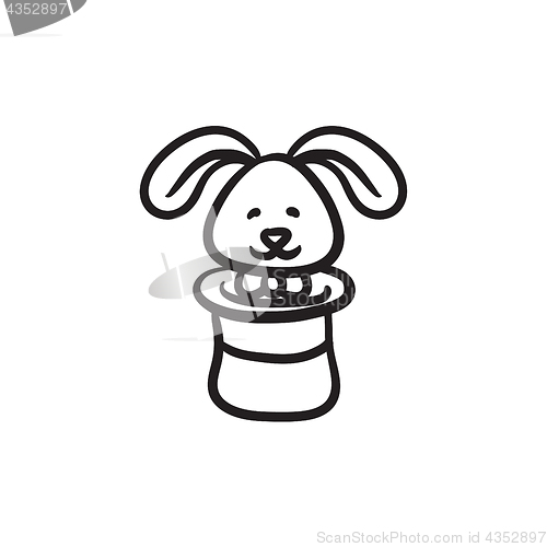 Image of Rabbit in magician hat sketch icon.