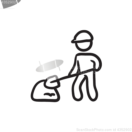 Image of Man with shovel and hill of sand sketch icon.