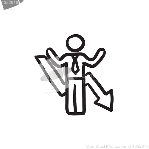 Image of Businessman with arrow down sketch icon.