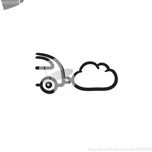 Image of Car spewing polluting exhaust sketch icon.