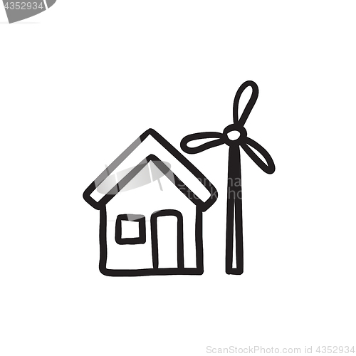 Image of House with windmill sketch icon.