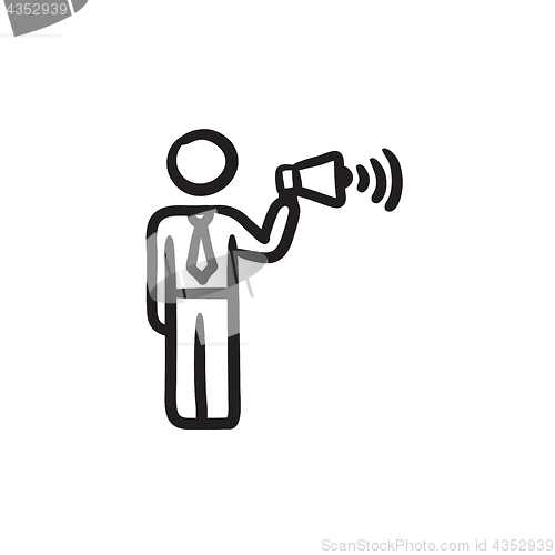 Image of Businessman with megaphone sketch icon.