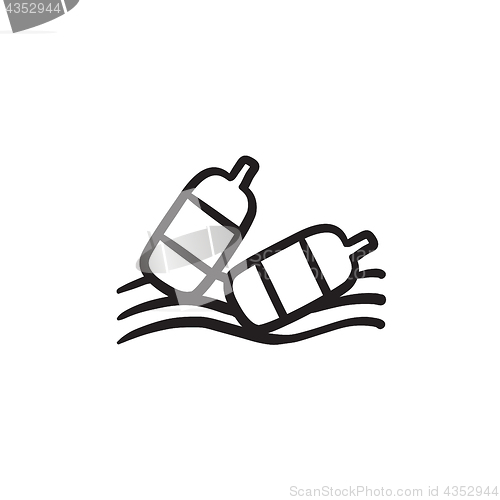 Image of Bottles floating in water sketch icon.