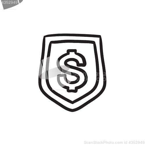 Image of Shield with dollar symbol sketch icon.