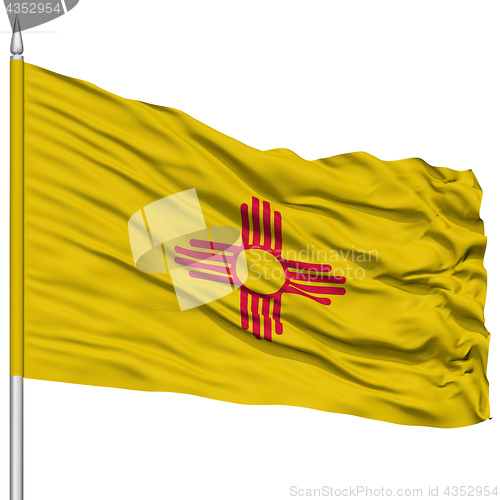 Image of Isolated New Mexico Flag on Flagpole, USA state