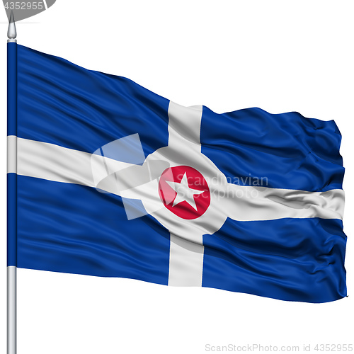 Image of Indianapolis Flag on Flagpole, Waving on White Background