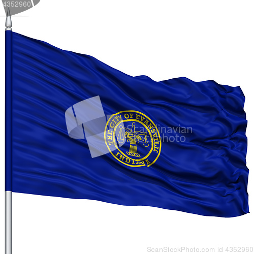 Image of Evansville City Flag on Flagpole, USA