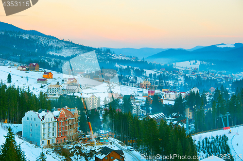 Image of WInter Carpathians village. Bukovel, Ukraine