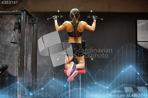 Image of woman exercising and doing pull-ups in gym