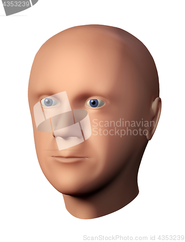 Image of 3D rendering of a male head without hair isolated against white