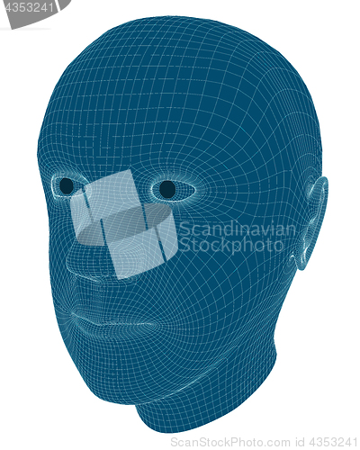 Image of Wireframe 3D Rendering of a Man's Head