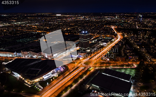 Image of Munich night panoramic aerial cityscape view with bright lights