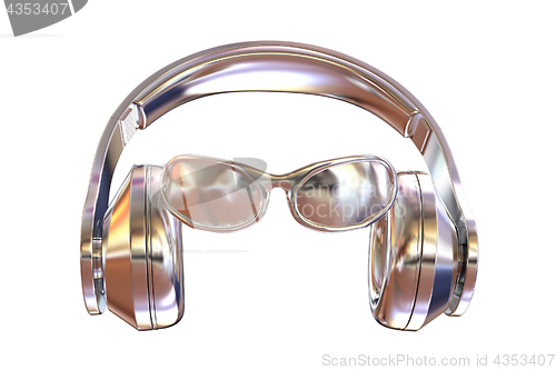 Image of glasses and headphones. 3d illustration