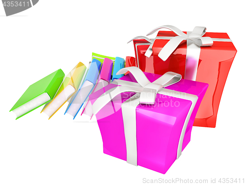 Image of Gifts and books. 3d illustration