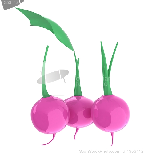 Image of Small garden radish isolated on white background. 3d illustratio