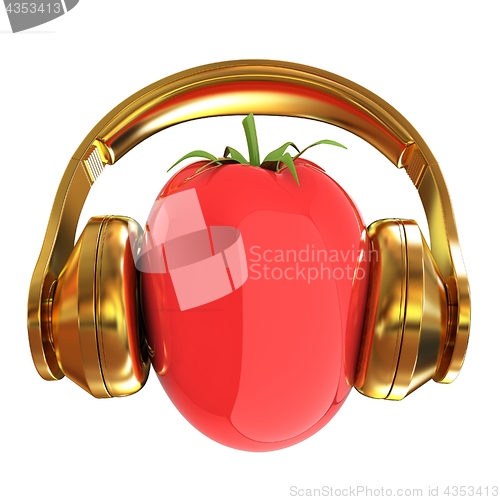 Image of tomato with headphones. 3D illustration