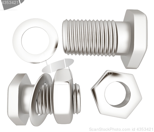 Image of Screws and nuts set. 3d illustration