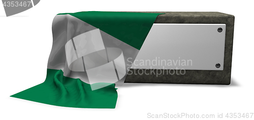 Image of stone socket with blank sign and flag of nigeria - 3d rendering