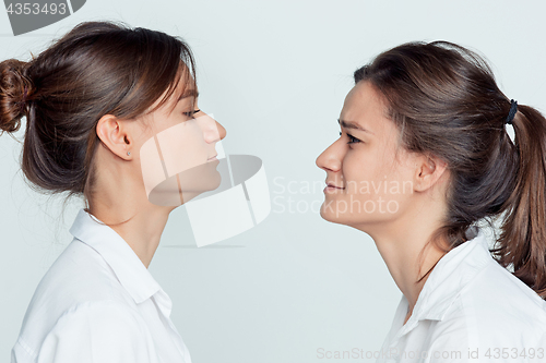 Image of Studio portrait of female twins