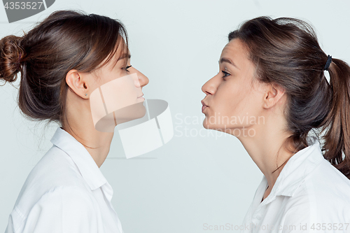 Image of Studio portrait of female twins