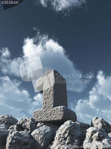 Image of number one rock under cloudy blue sky - 3d illustration