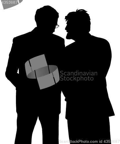 Image of Two businessmen discreet conversation Telling a secret