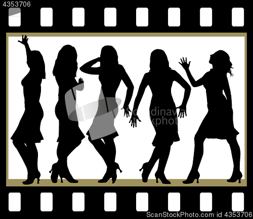 Image of Attractive beautiful girls posing in film frame